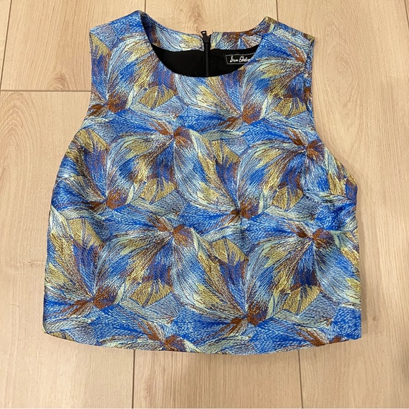 Sam Edelman Crop Top Embroidery Tropical Blue Green Size Medium - Picture 1 of 4